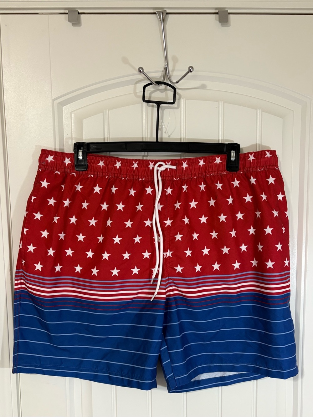 Men's Red & Blue Star Stripe Swim Board Shorts